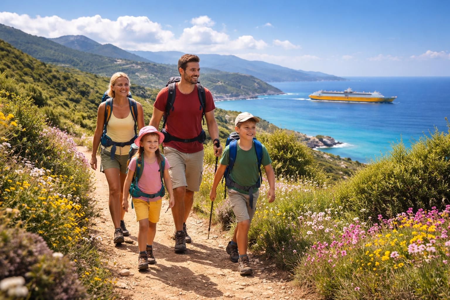 Découvrir la Corse en famille avec location Corsica Ferries et guide balades Sentiers Mare Monti