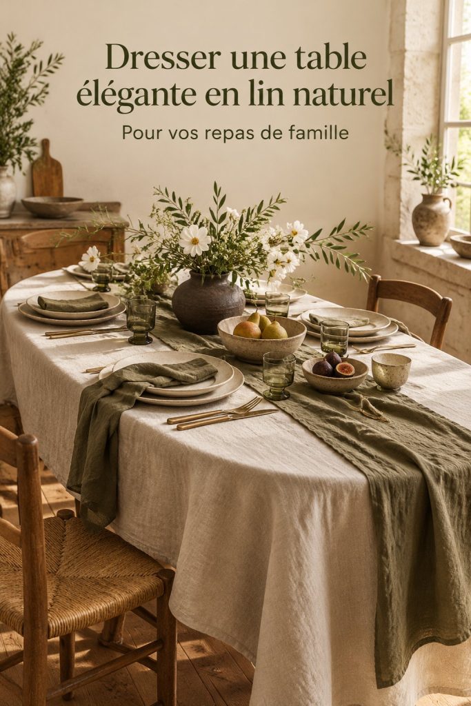 Une table élégante dressée avec des nappes et serviettes en lin naturel, reflet d'une tradition corsée.